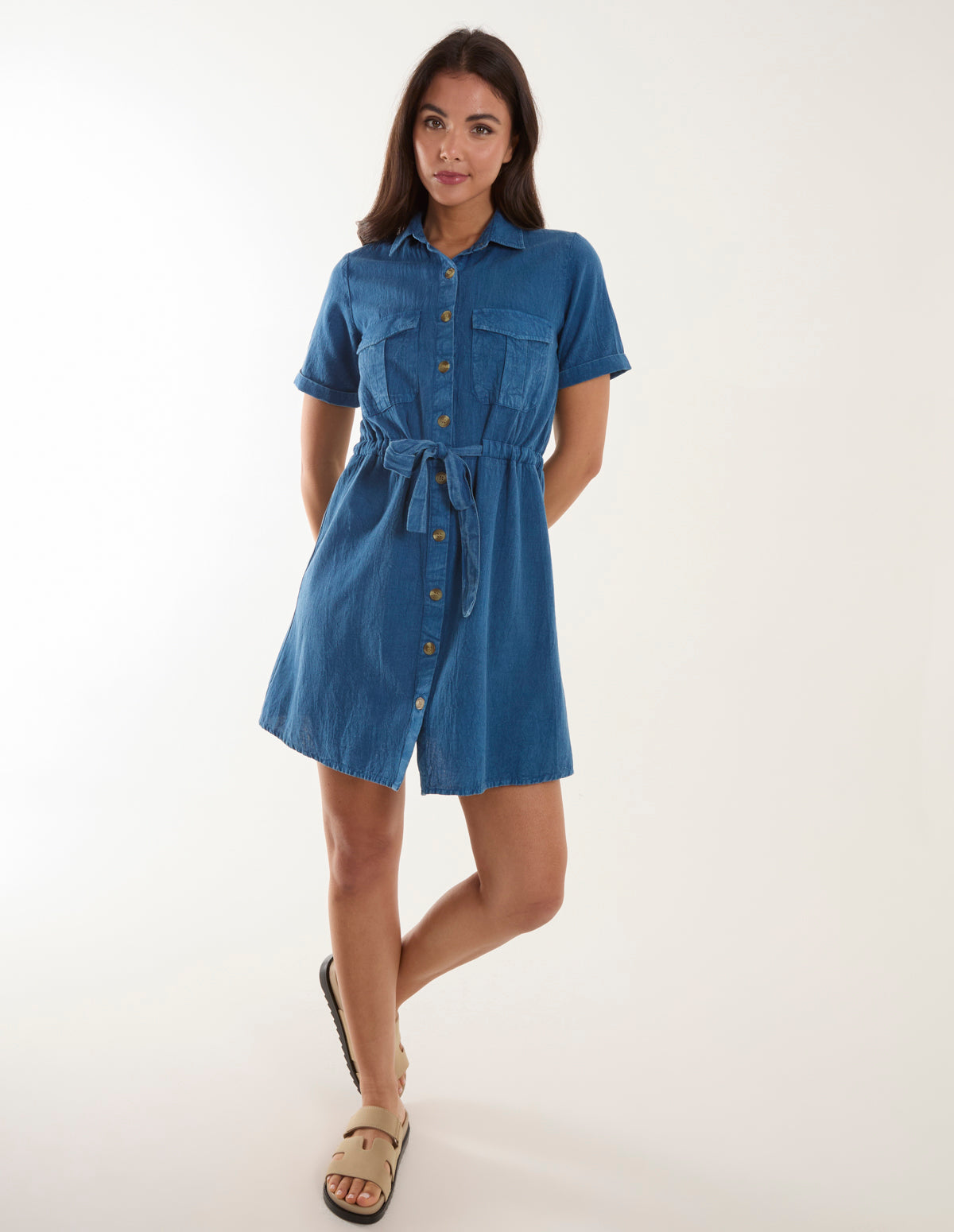 Drawstring Waist Shirt Dress 