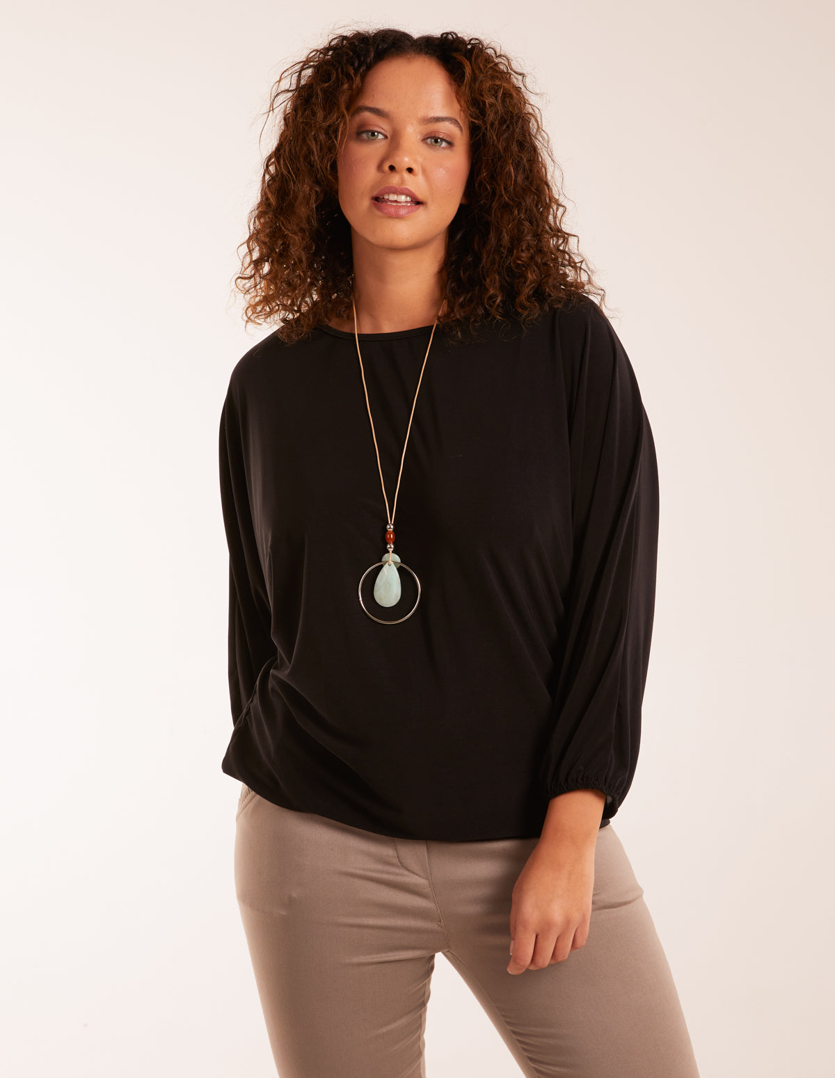 Batwing Necklace Elasticated Hem Top 