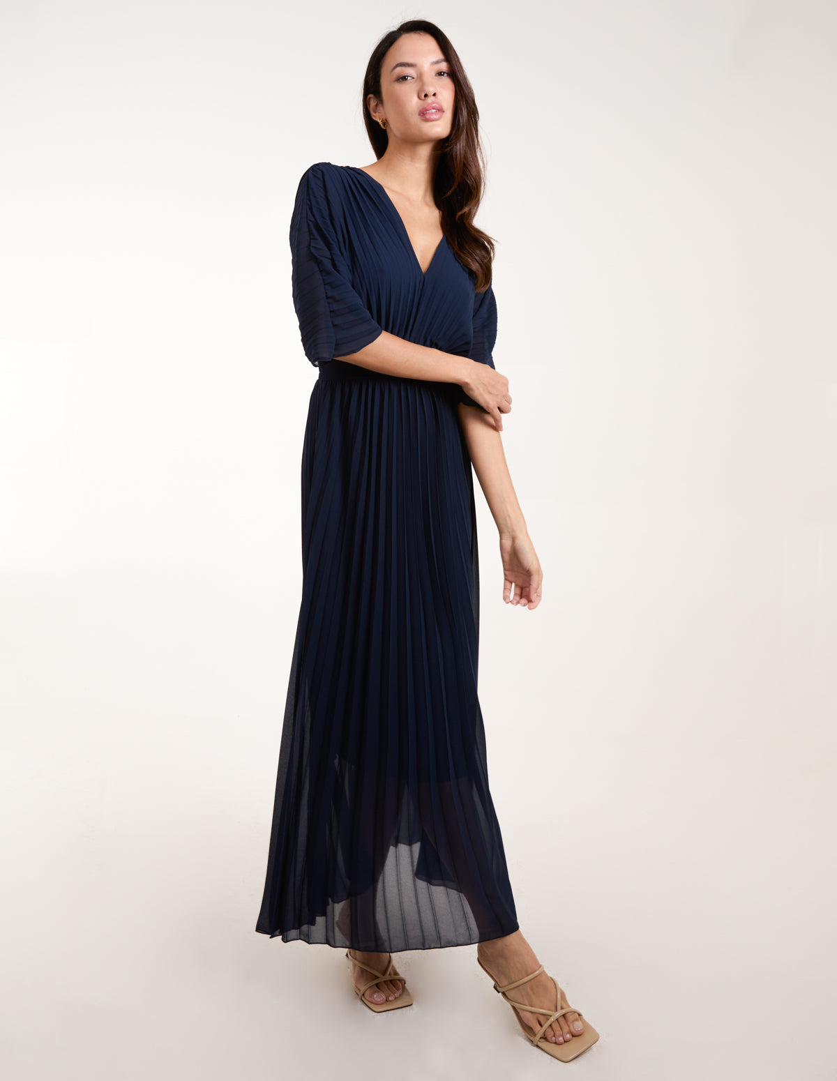 Double V Pleated Chiffon Dress 