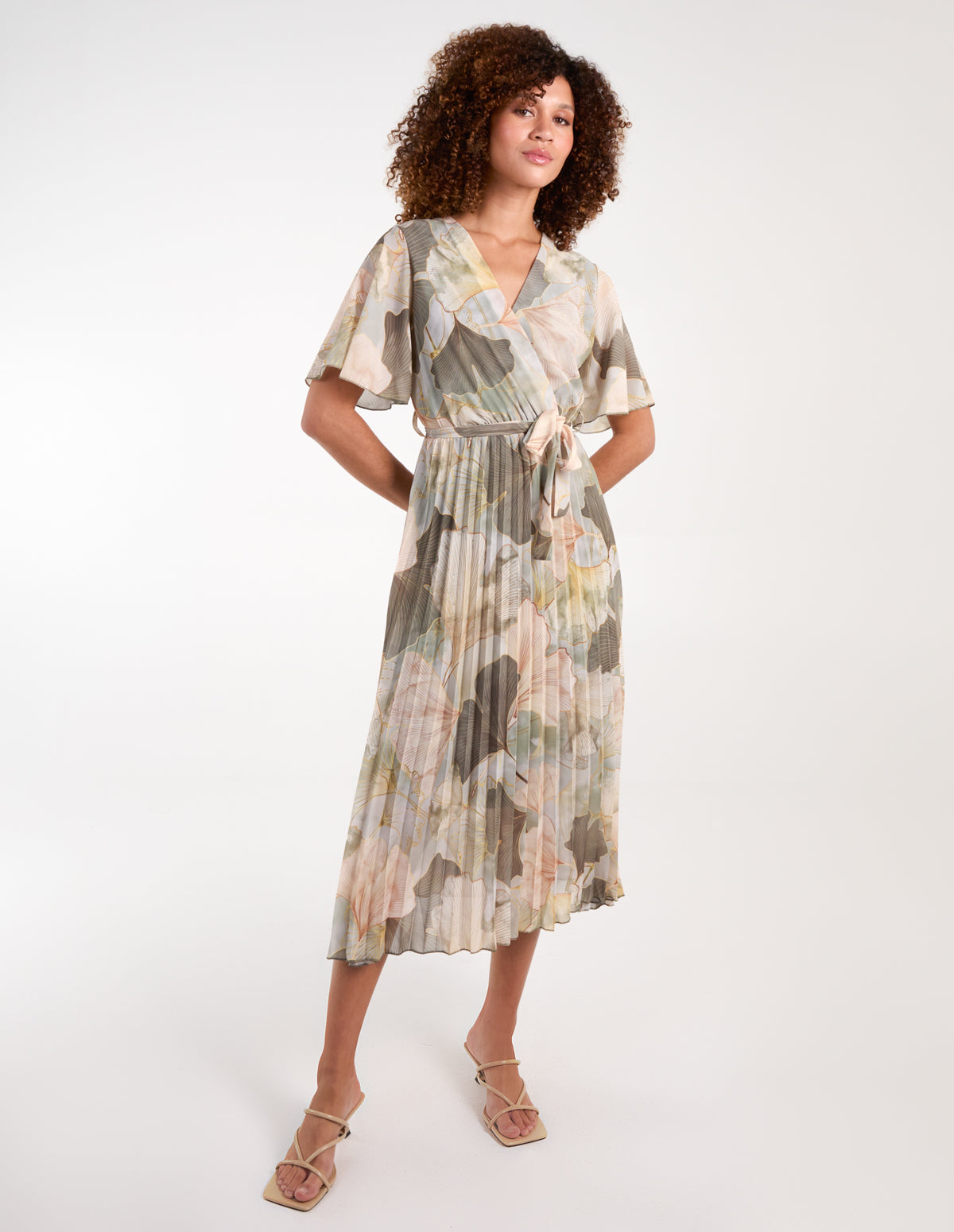 Shell Print Pleated Crossover Dress 