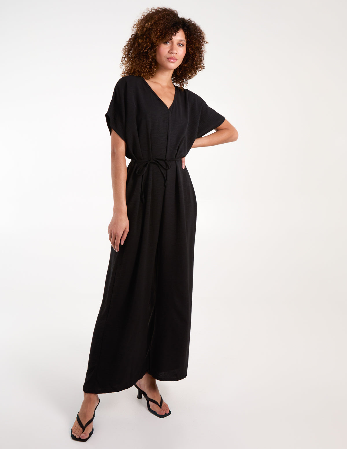 V Neck Straight Leg Relaxed Jumpsuit 