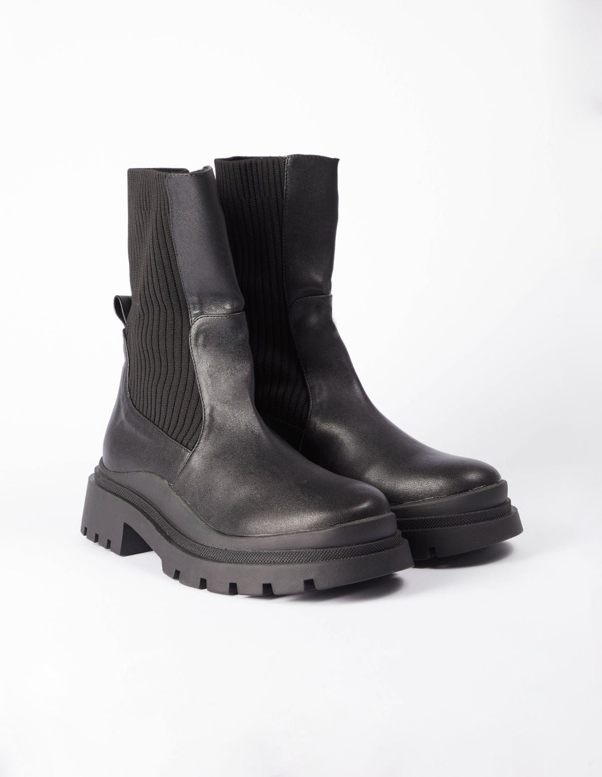 PU Rib Detail Combat Style Boots - Aug