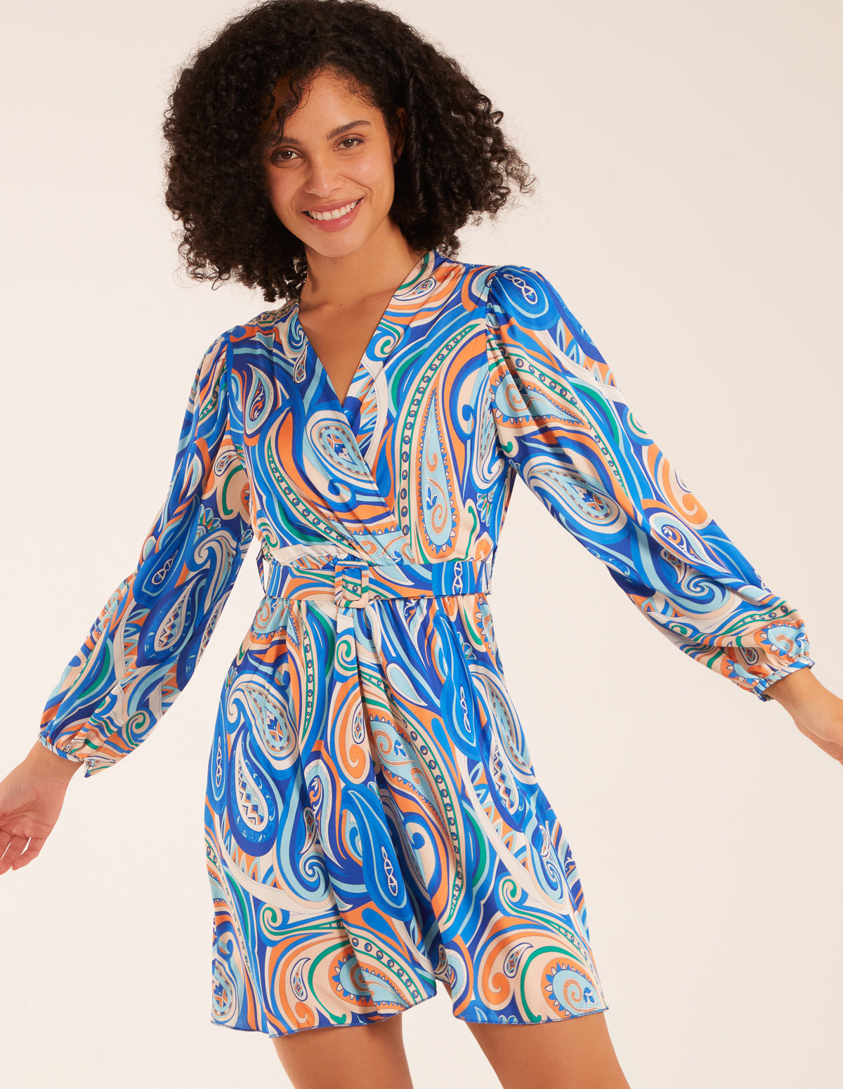 Paisley Print Wrap Front Dress 