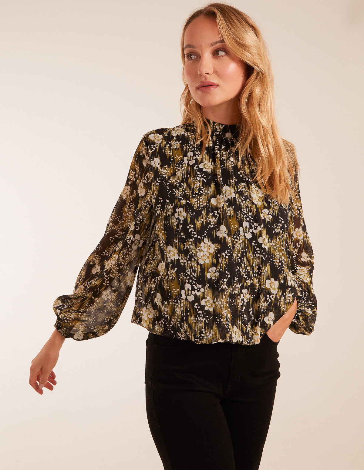 Leopard Bubble Hem High Neck Top 