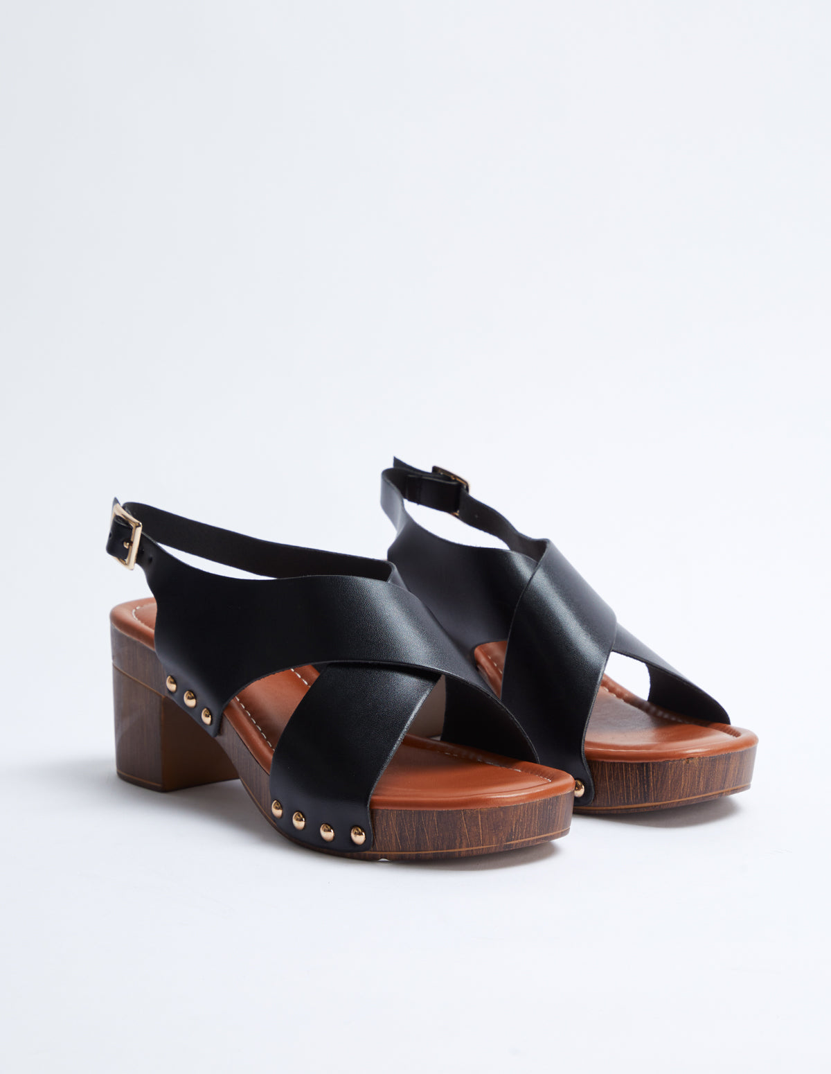 Tan Wood Heel Platform Sandals - Jun