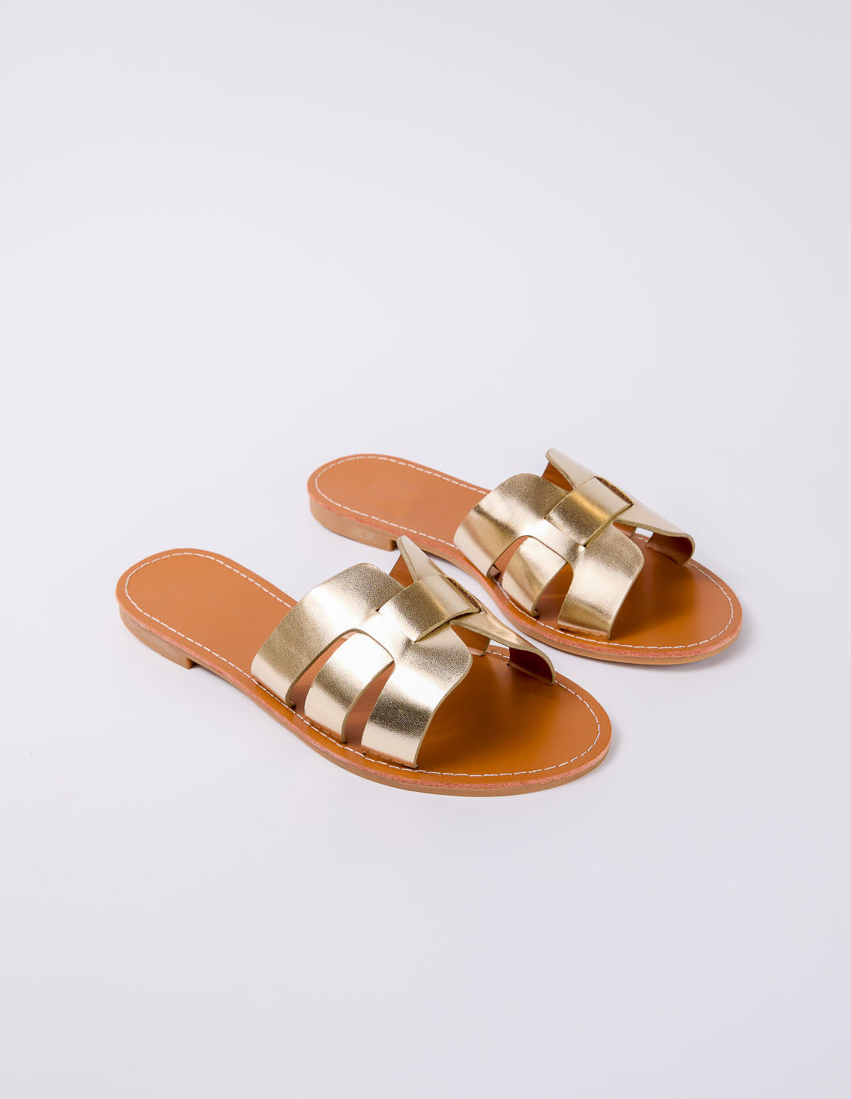 Leather Cross Front Flat Sandal 