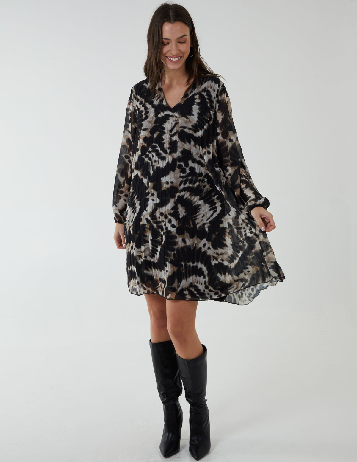 Animal Print V Neck Dress 