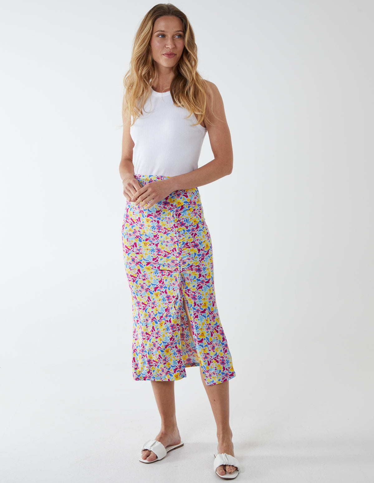 Pure Vanilla Ruched Front Midi Skirt 