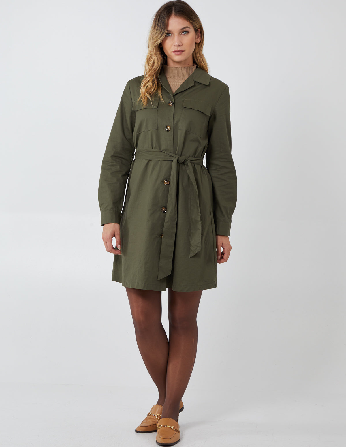 Utility Belt Button Shirt Dress 