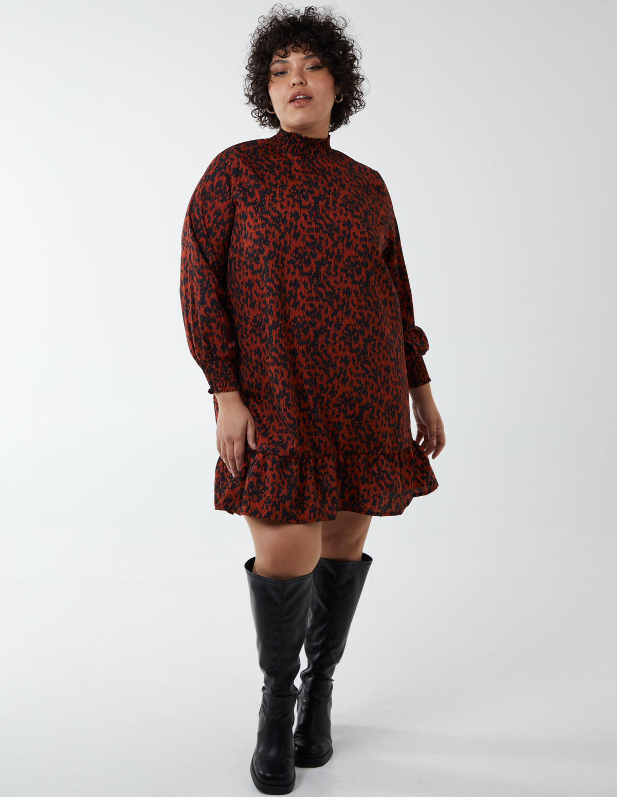 Curve Abstract Print High Neck Mini Smock Dress - 26/28 / Rust