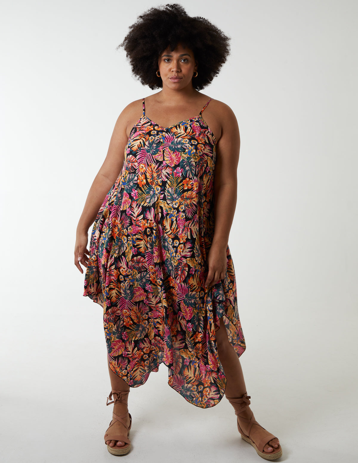 Curve Printed Hanky Hem Dress - 22