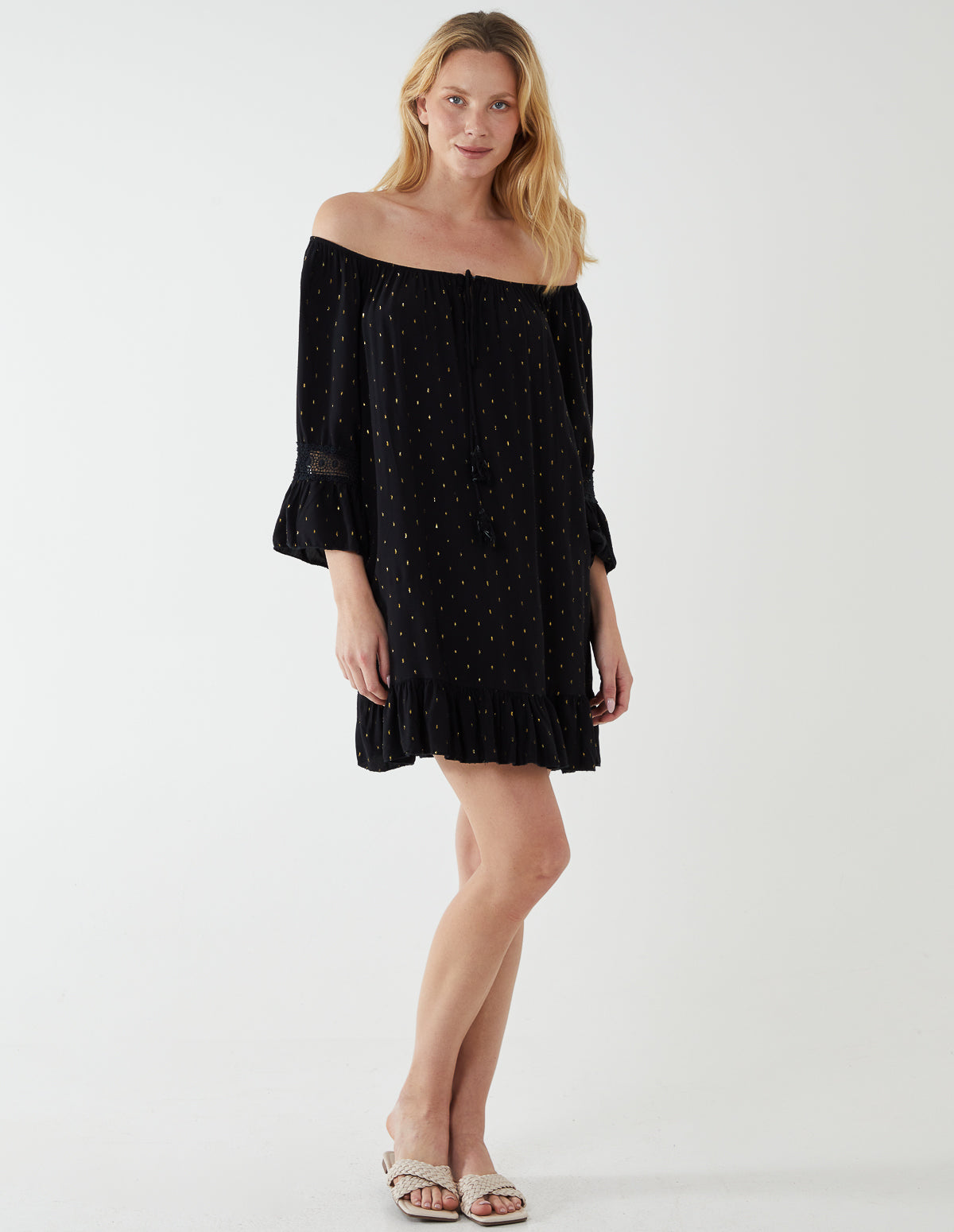 ANNALISA - Crochet Sleeve Detail Dress 