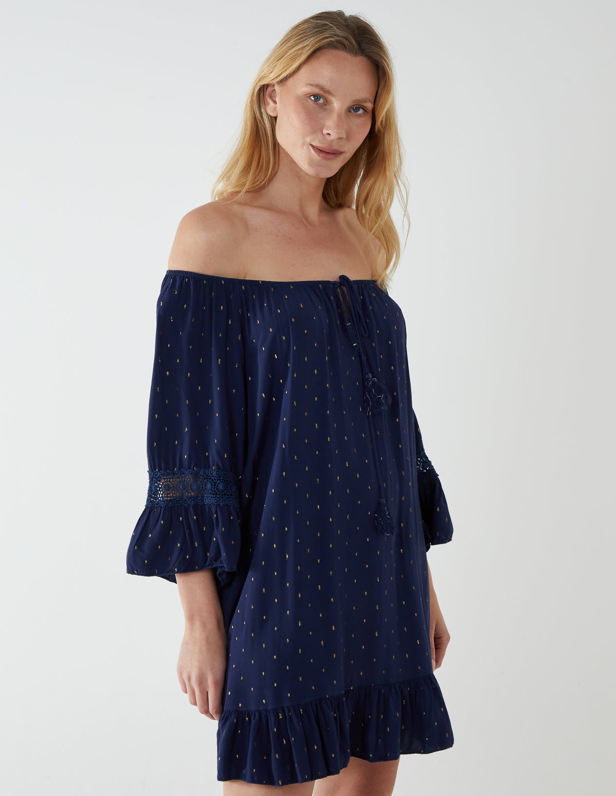 ANNALISA - Crochet Sleeve Detail Dress 