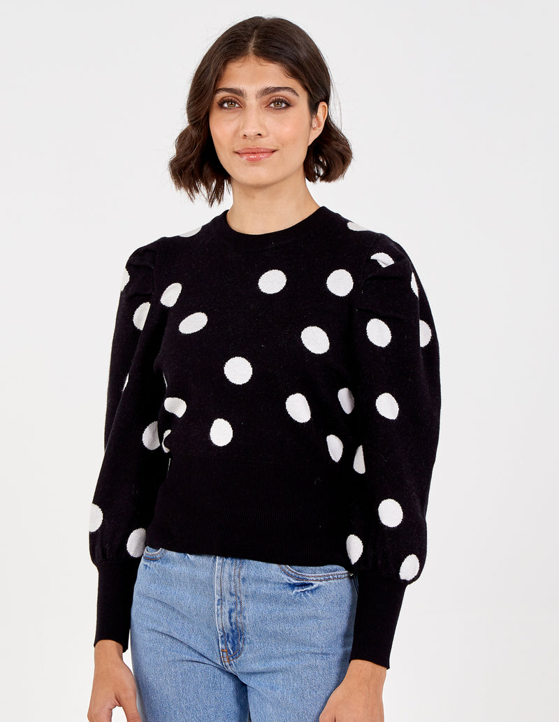 Amalia Black Puff Sleeve Polka Dot Jumper Blue Vanilla