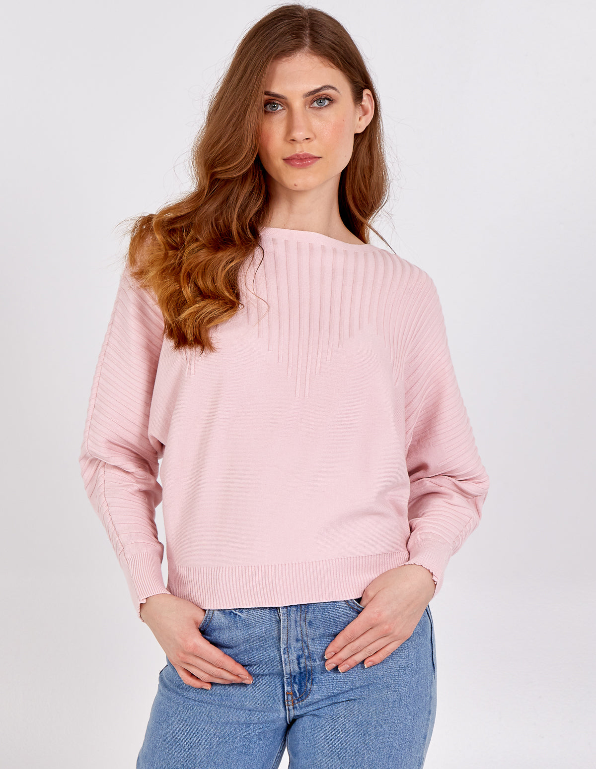 Ribbed Sleeves Detail Batwing Jumper 