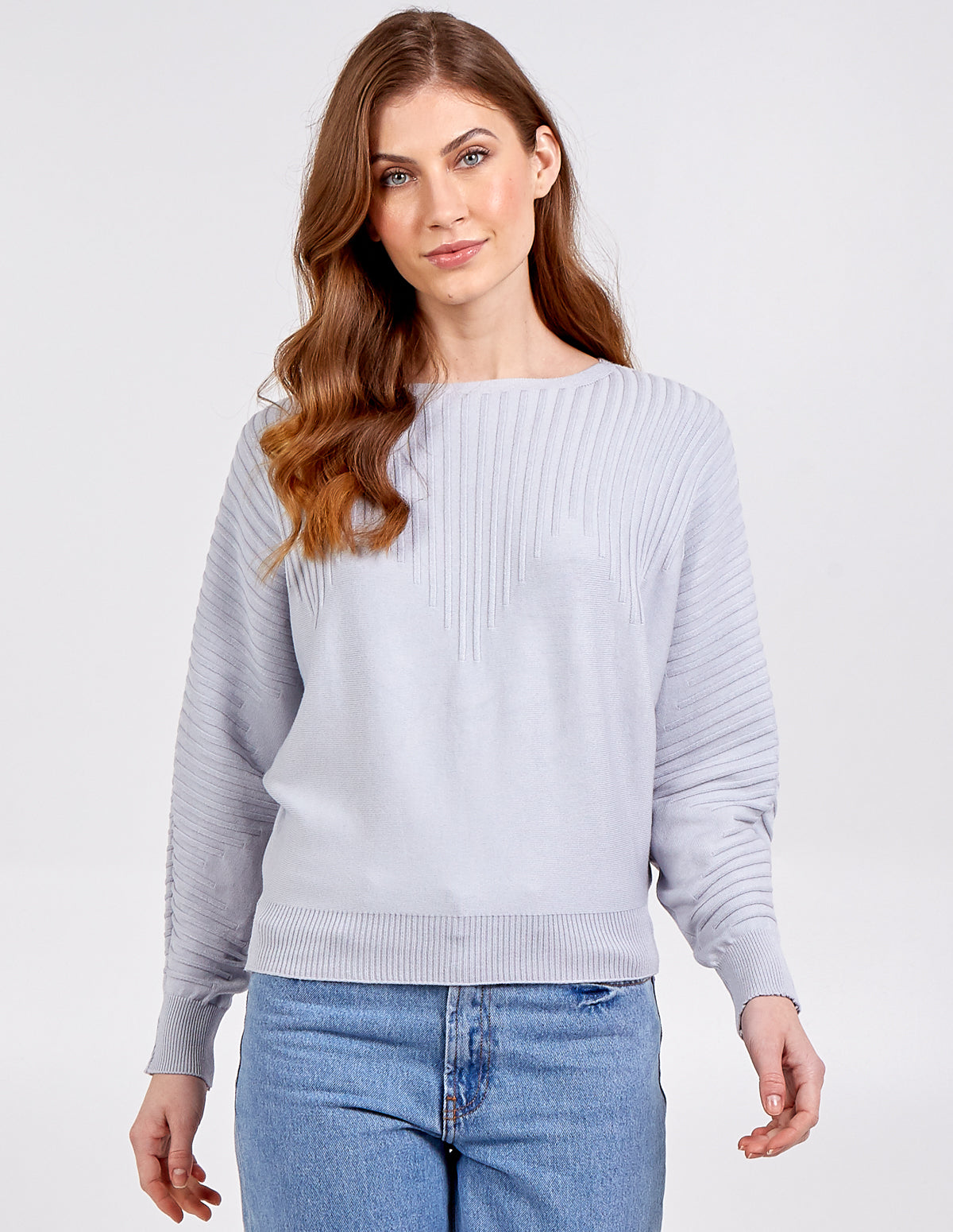 Ribbed Sleeves Detail Batwing Jumper 