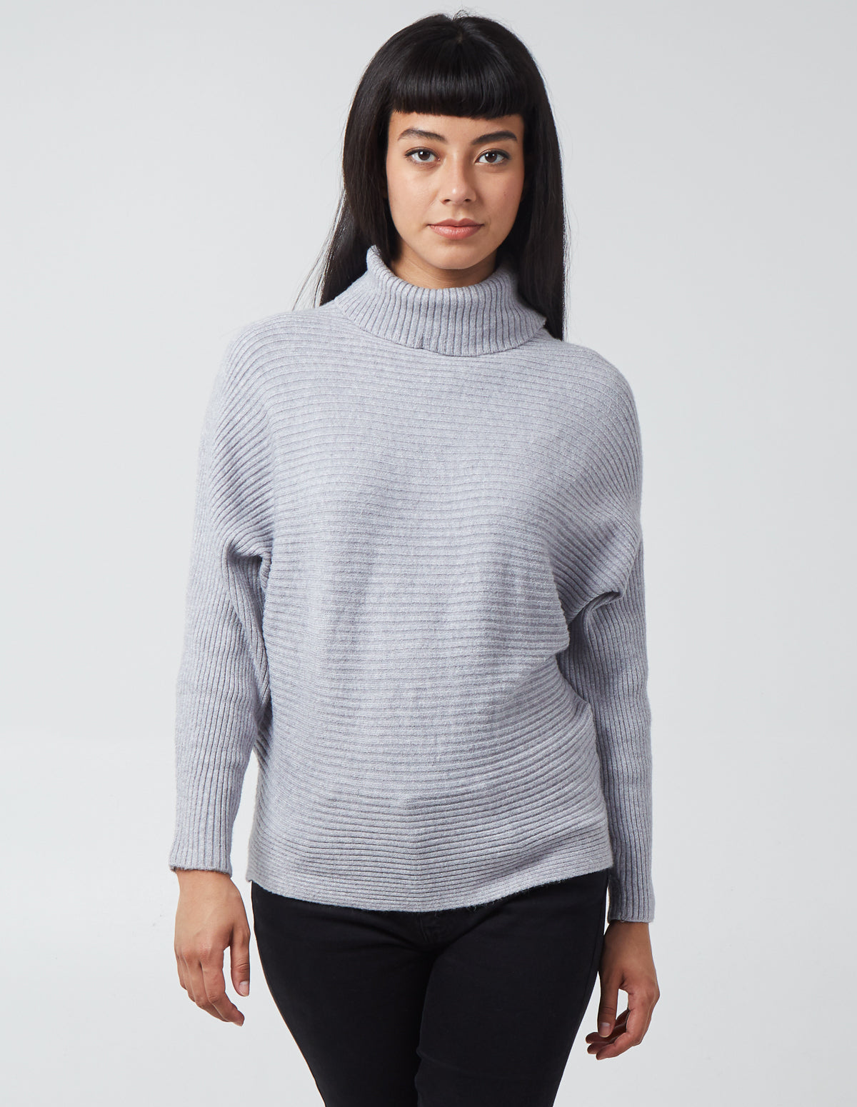 MADDISON - Batwing Roll Neck Jumper - M-L / GREY