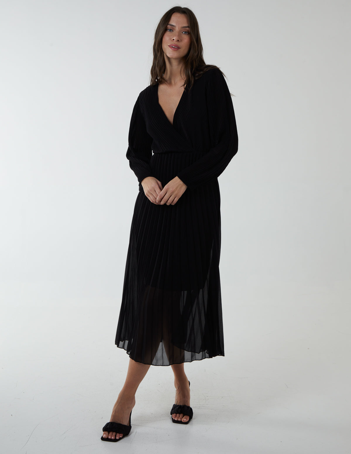 Wrap Front Pleated Midi Dress 