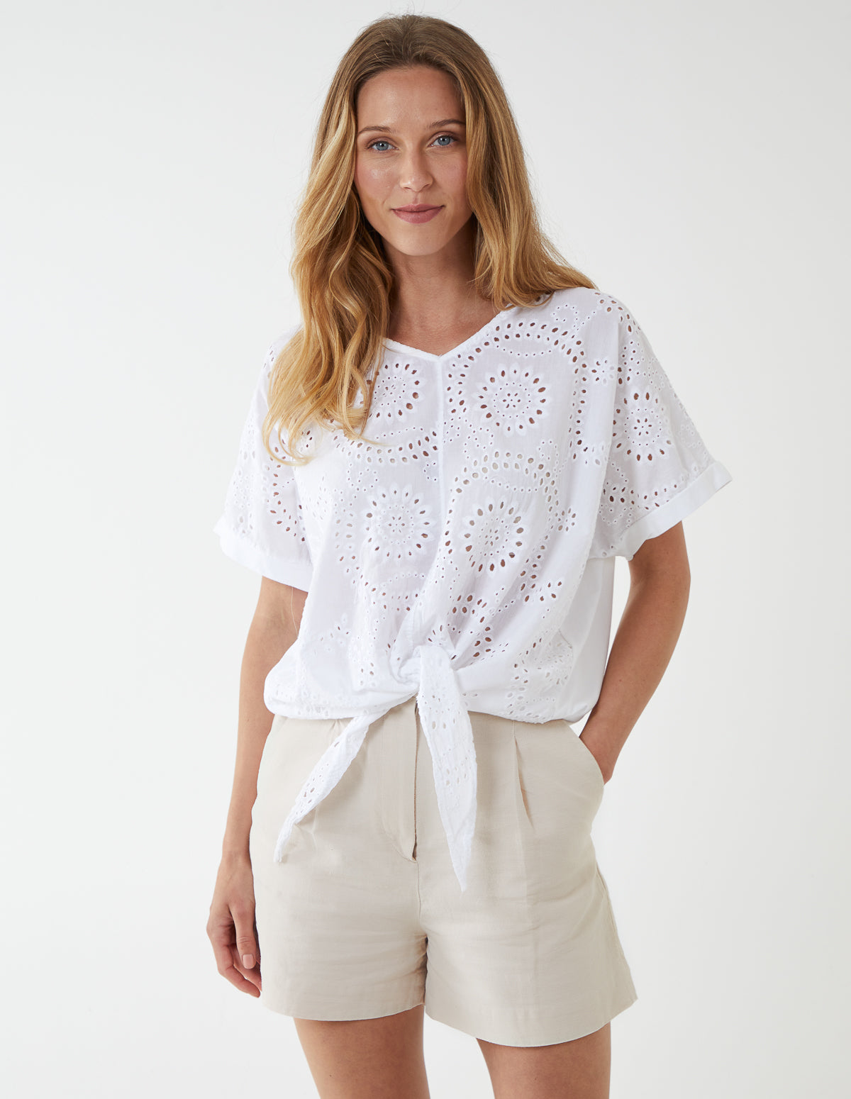 Tie Front Lace Cotton Top 