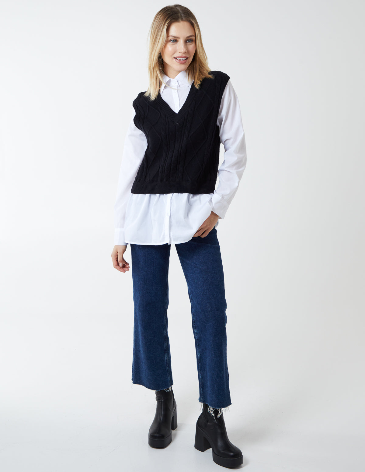 ALBA - 2 in 1 Cable Knit Vest & Shirt 