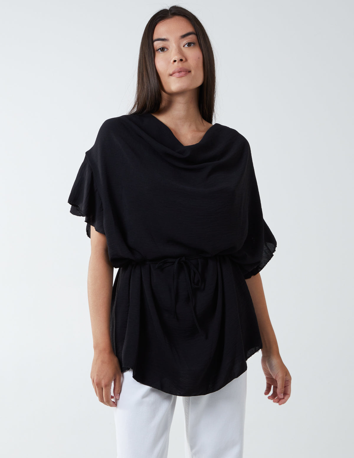 ROSINA - Cowl Neck Top With Tie Waist 