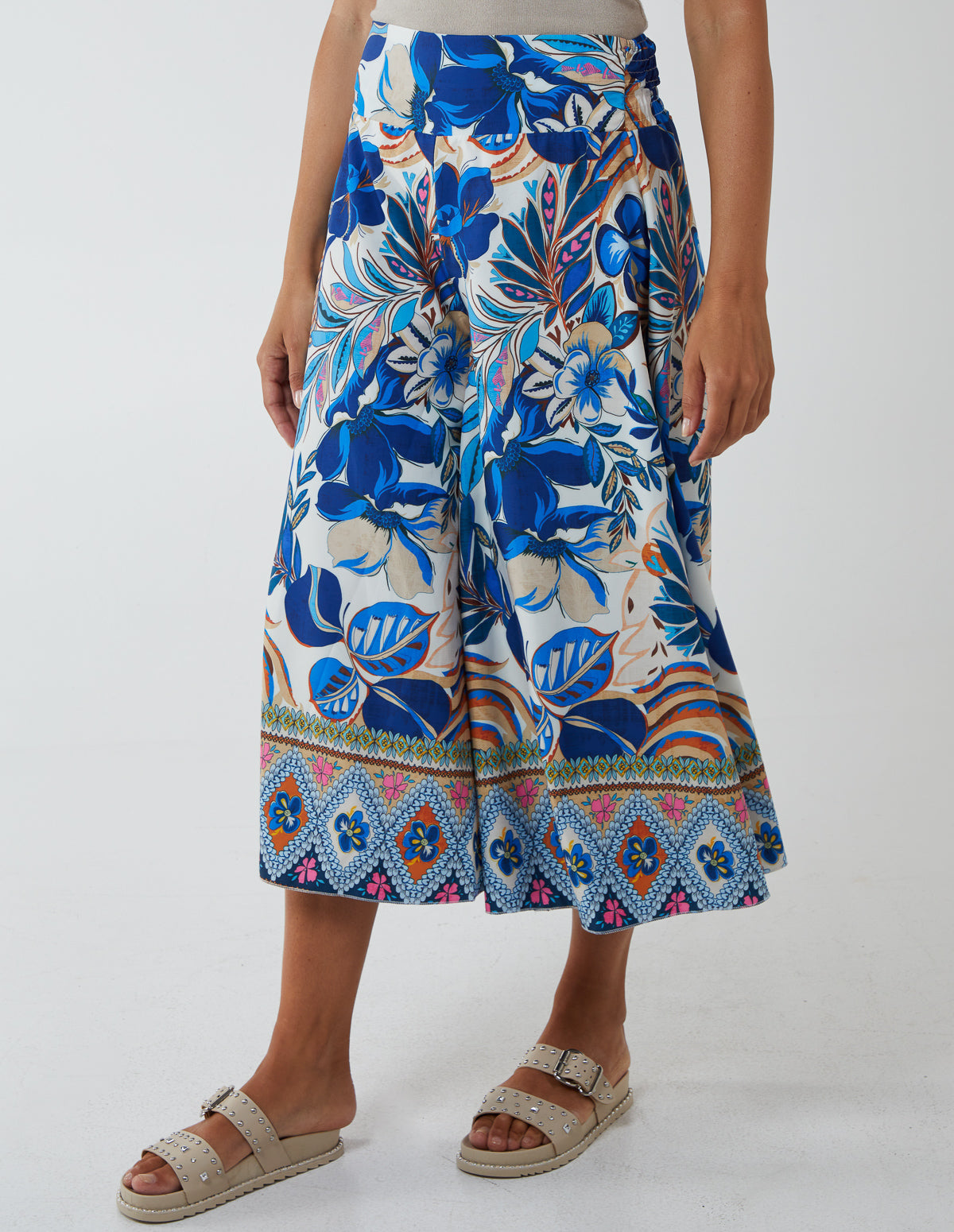 MERCEDES - Tropical Print Wide Leg Trouser 