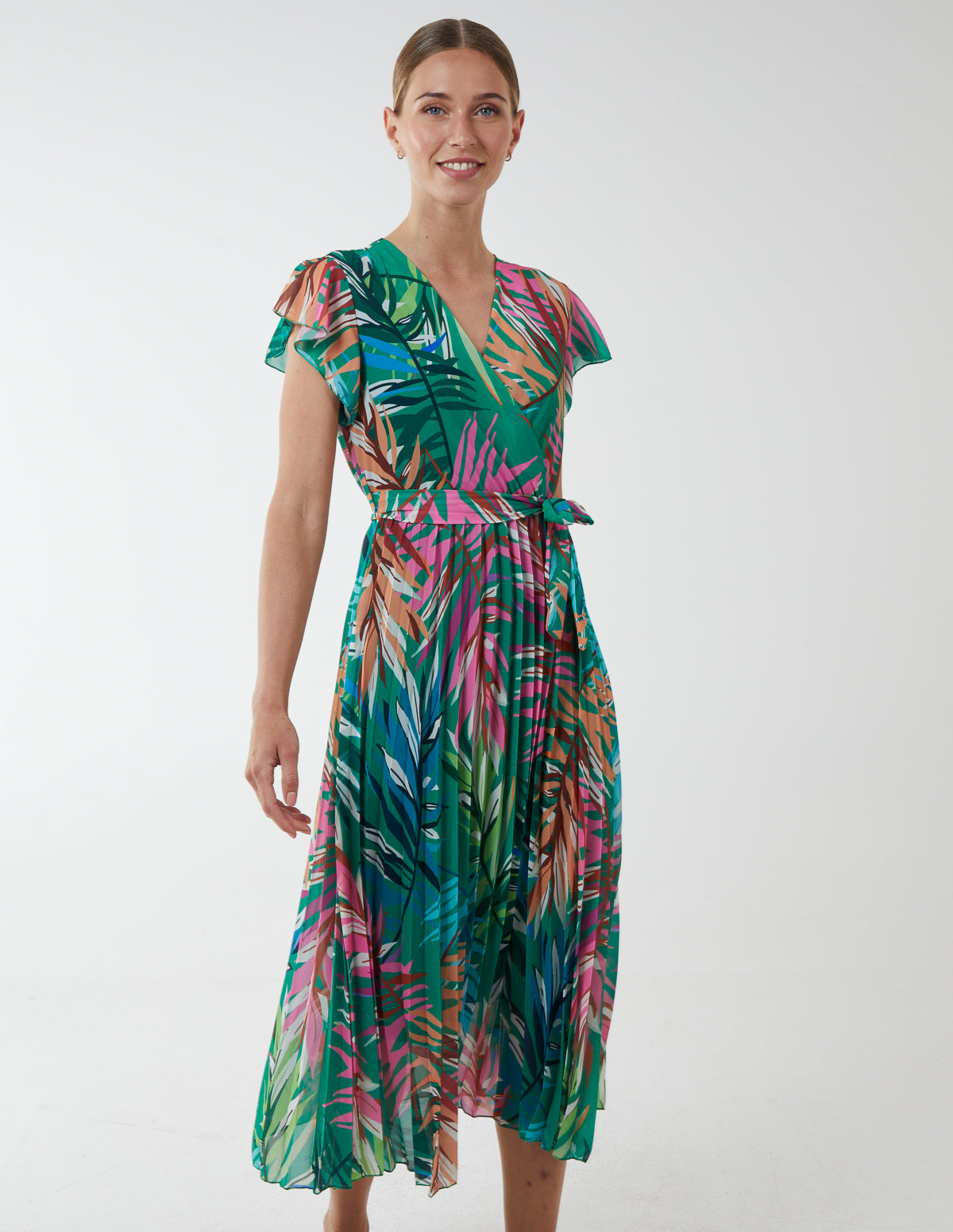 AYAT - Leaf Print Pleated Dress 