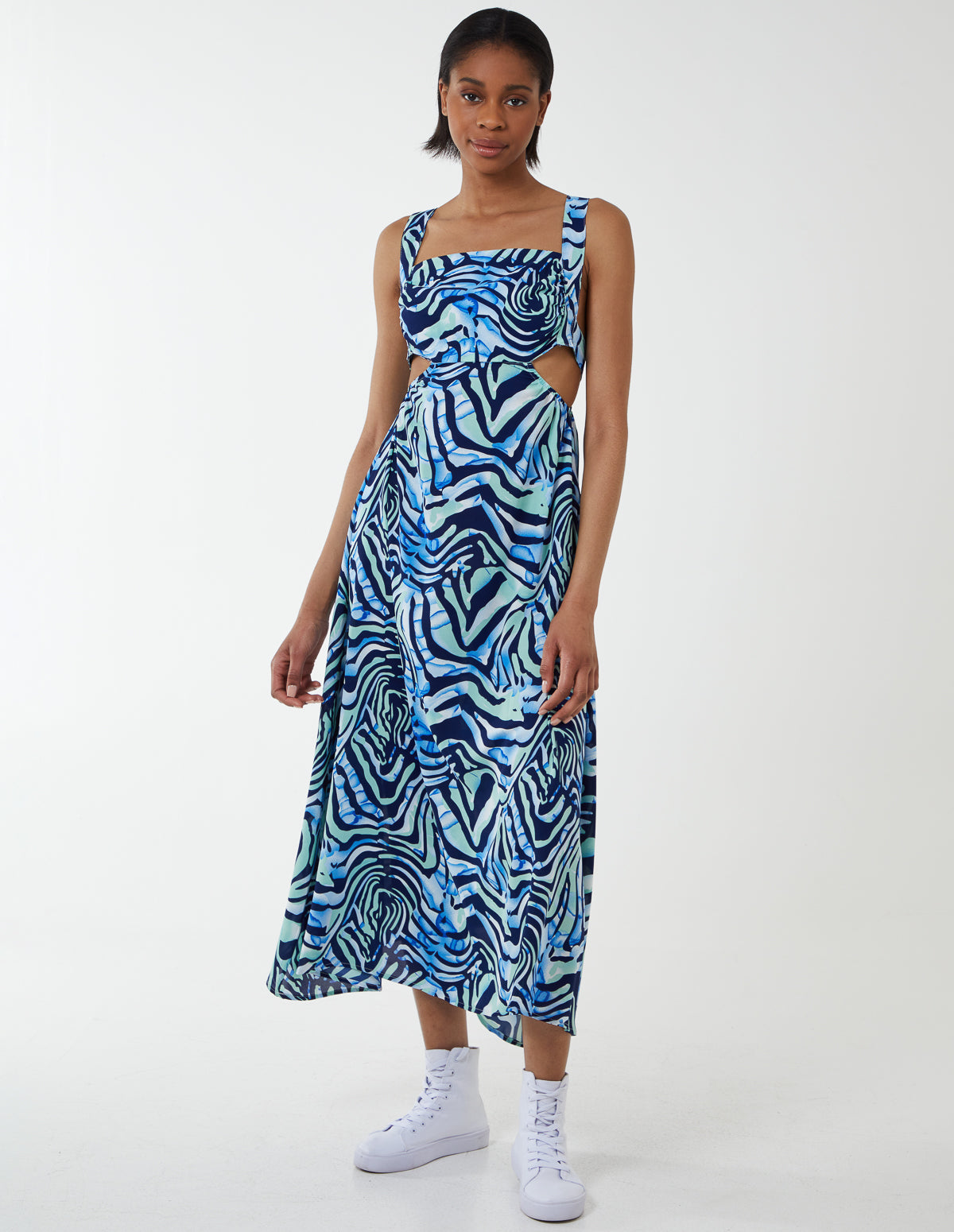 Animal Cut Out Tie Waist Maxi Dress 