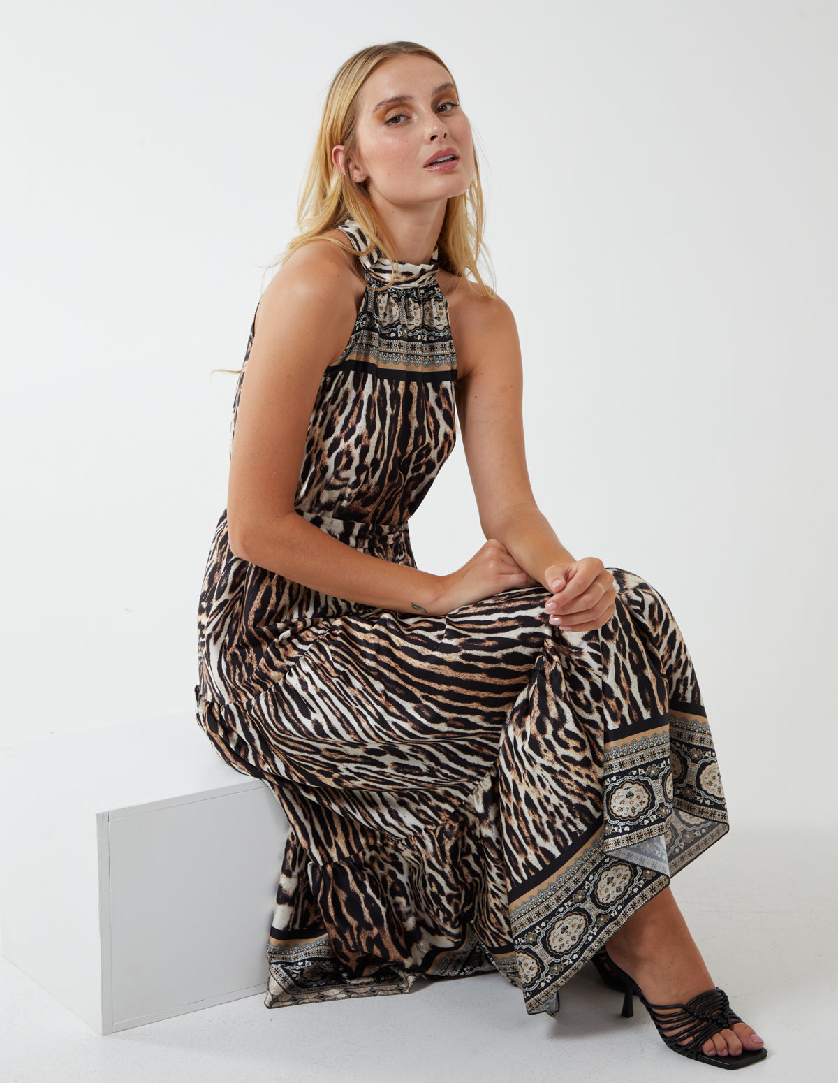 Halterneck Leopard Print Maxi Dress 