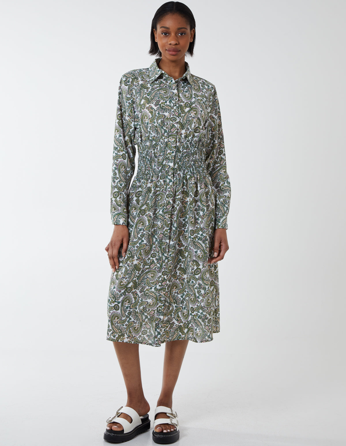 Ruched Waist Floral Shirt Dress 