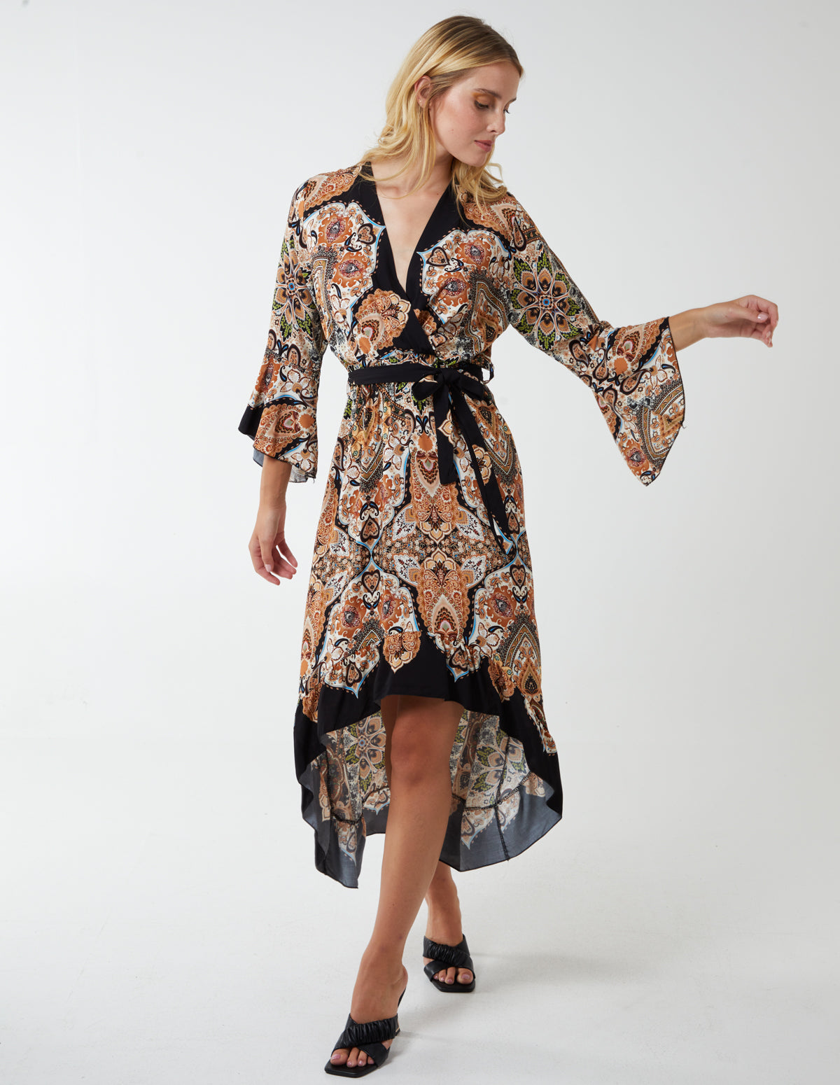 LYNDSI - Paisley Wrap Hi Lo Dress 