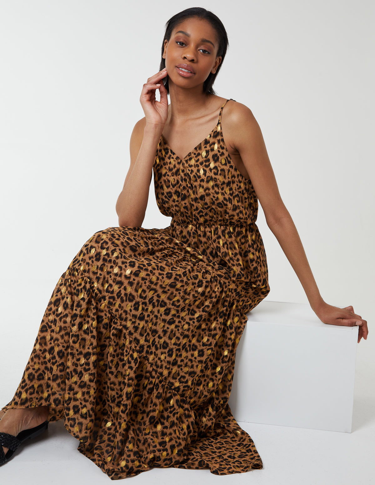 INES - Leopard Wrap Front Maxi Dress - 8 / BROWN