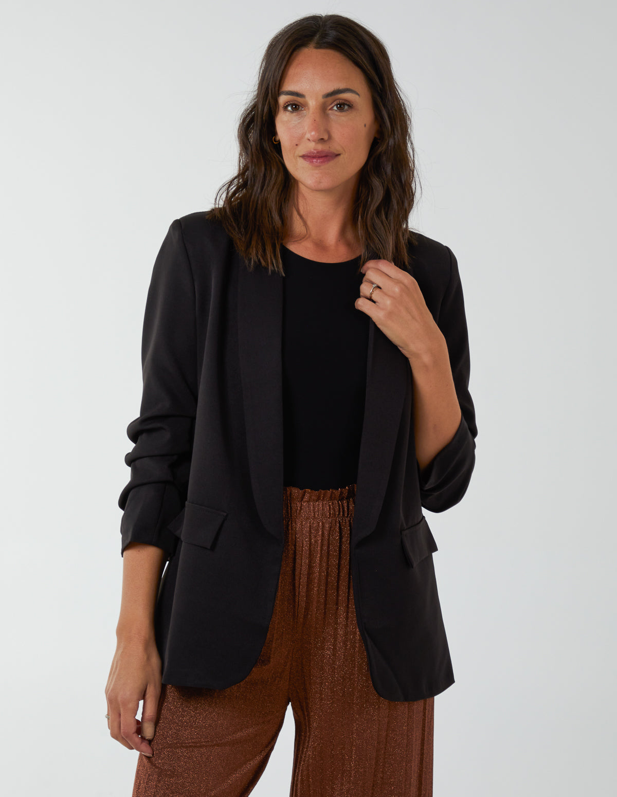 Ruched Sleeve Blazer 