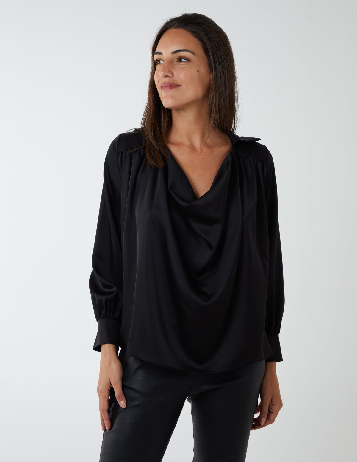 Satin Feel Cowl Neck Blouse 