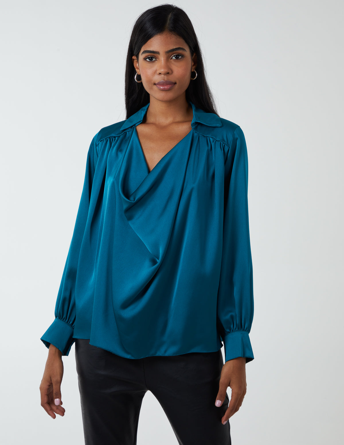 Satin Feel Cowl Neck Blouse 