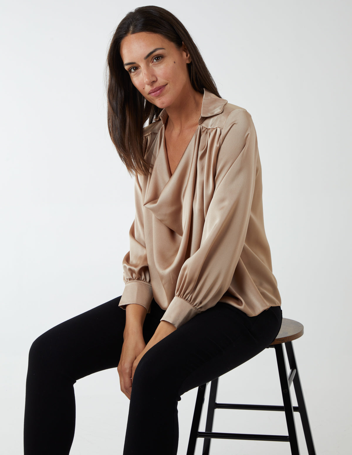 Satin Feel Cowl Neck Blouse 