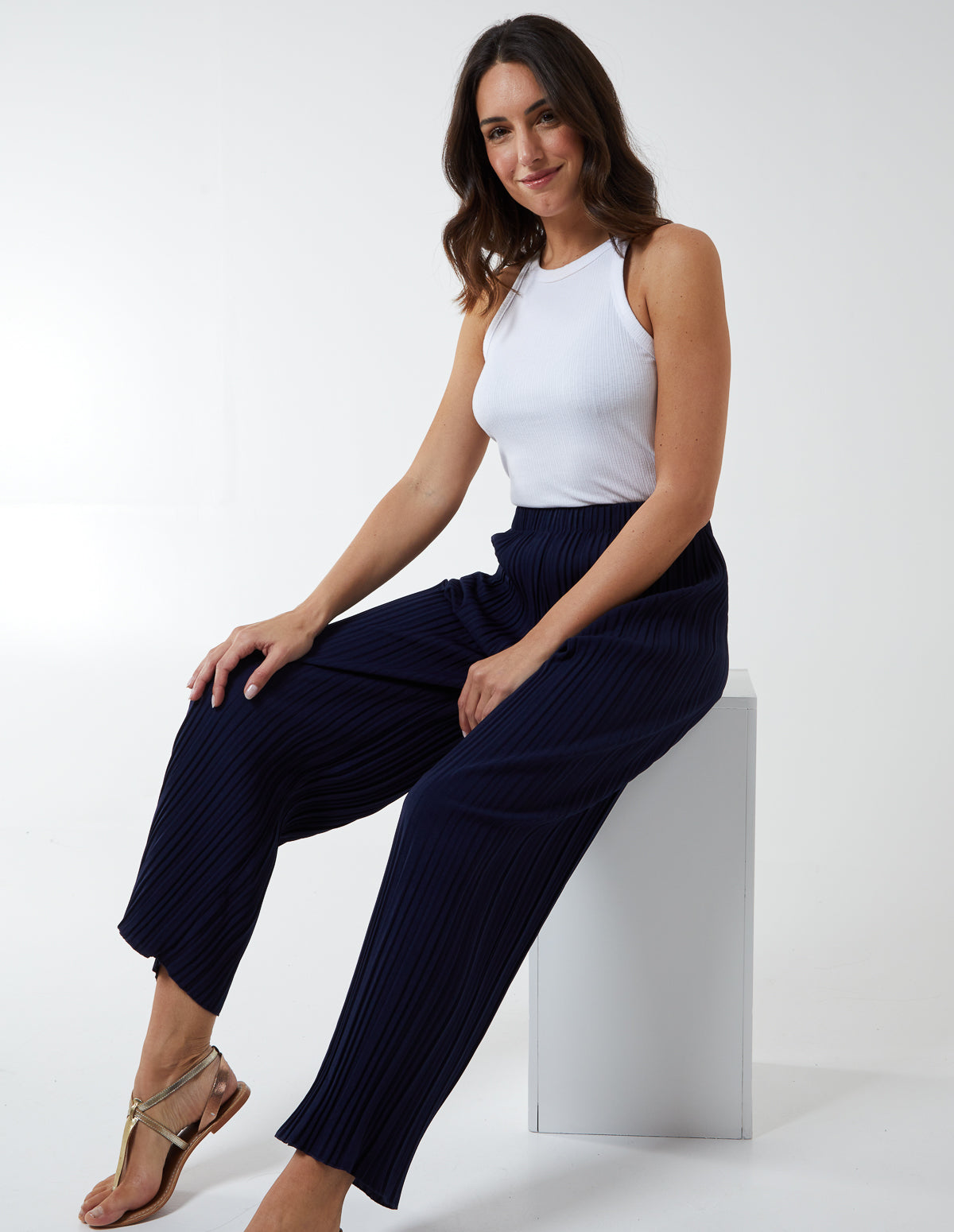 AVA - Elastic Waist Pleated Culotte - S