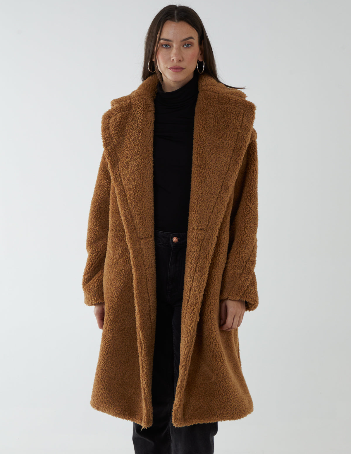 Drop Shoulder Midi Teddy Coat 