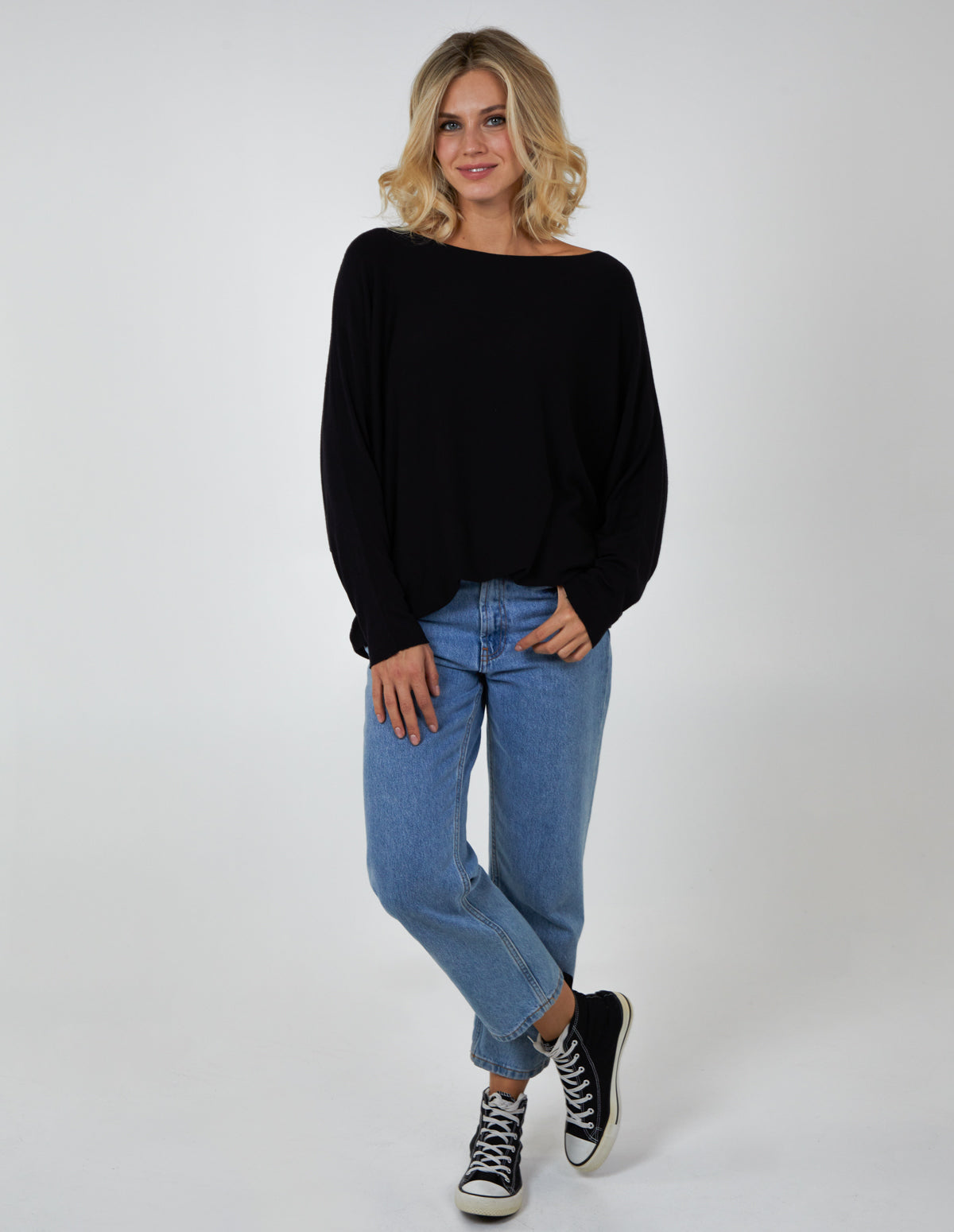 Oversized Long Sleeve Top - ONE / BLACK