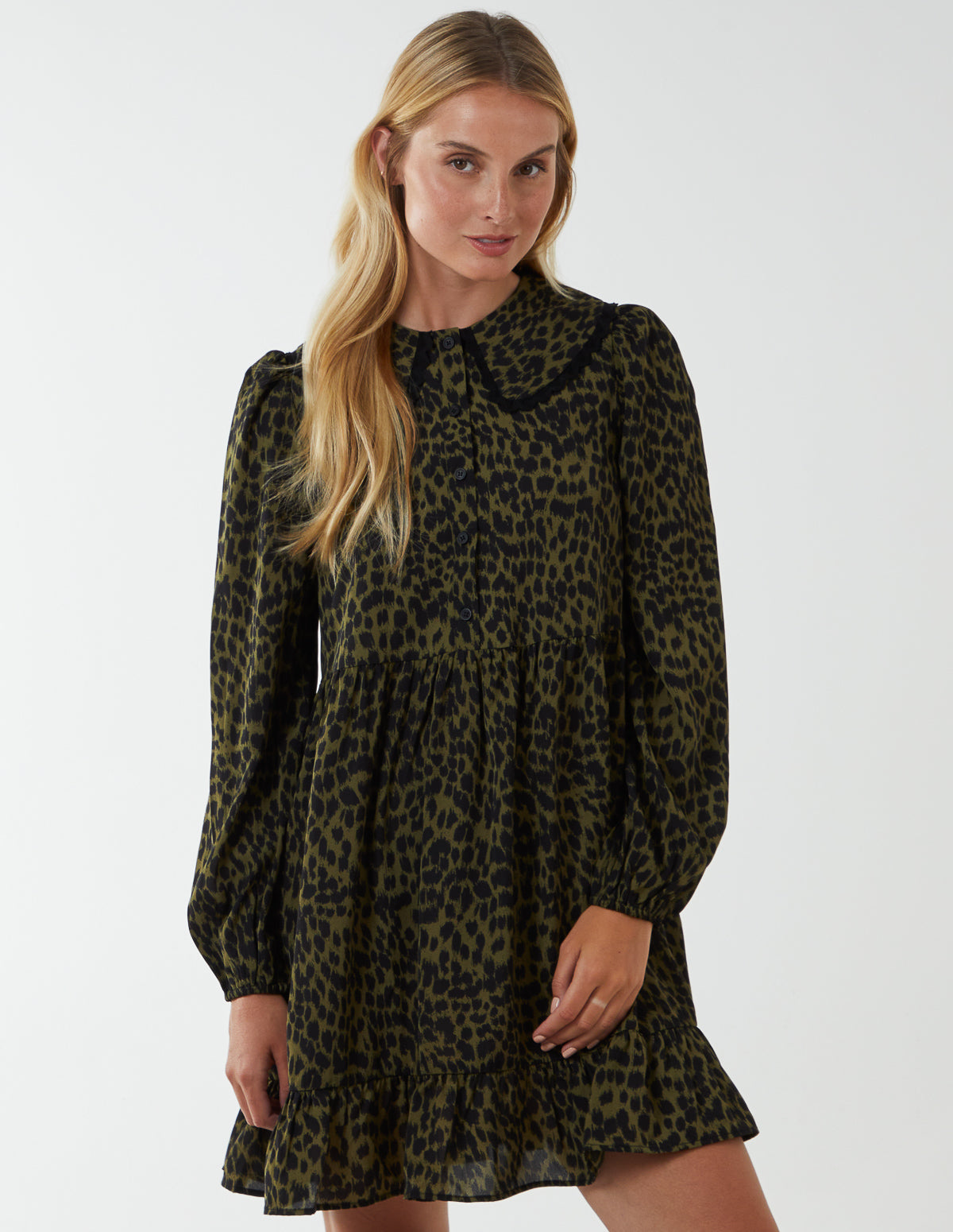 Lace Trim Smock Shirt Dress 