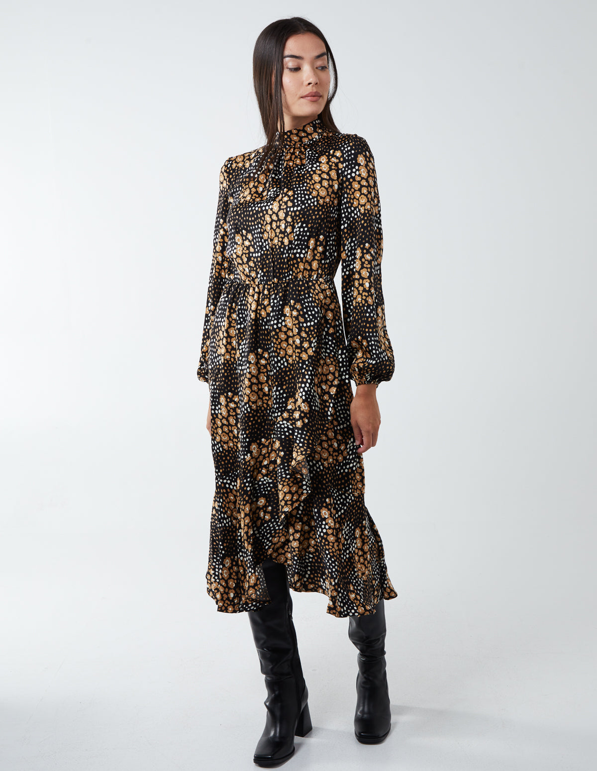 Blouson Elasticated Wrap Midi Dress 