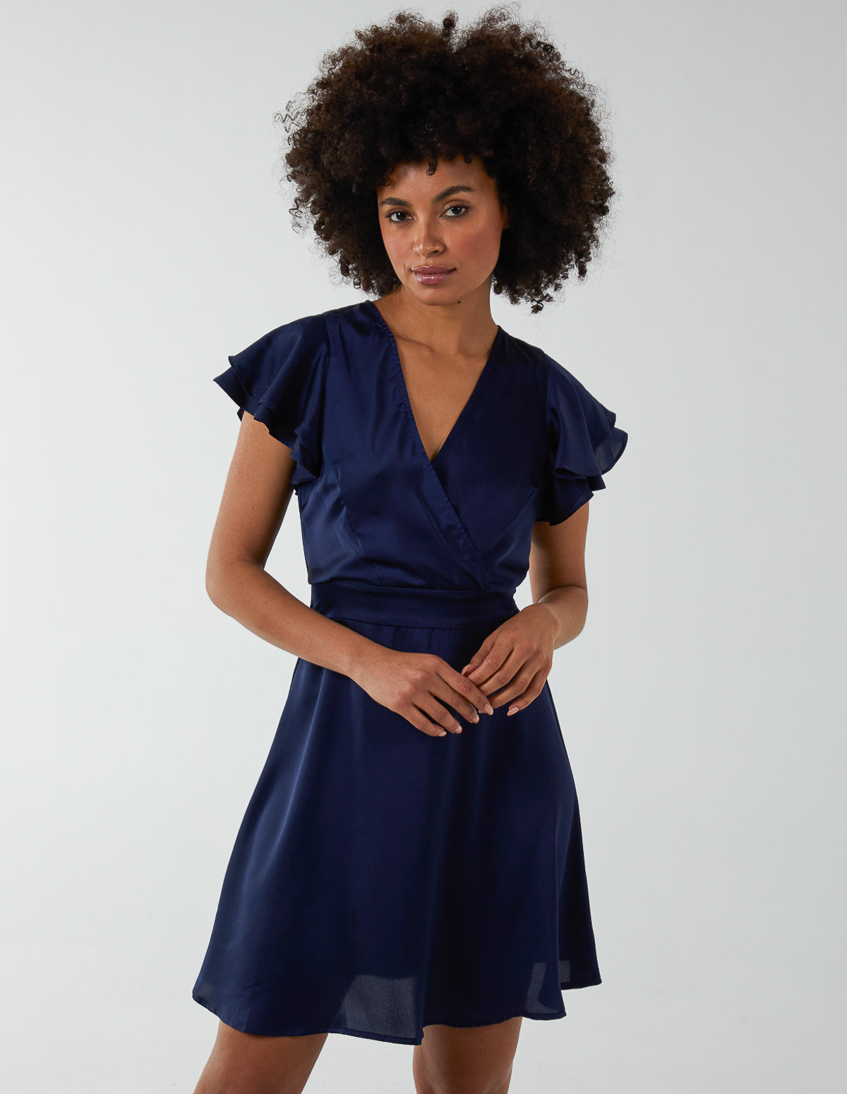 Double Angel Sleeve Wrap Dress - 12 / NAVY