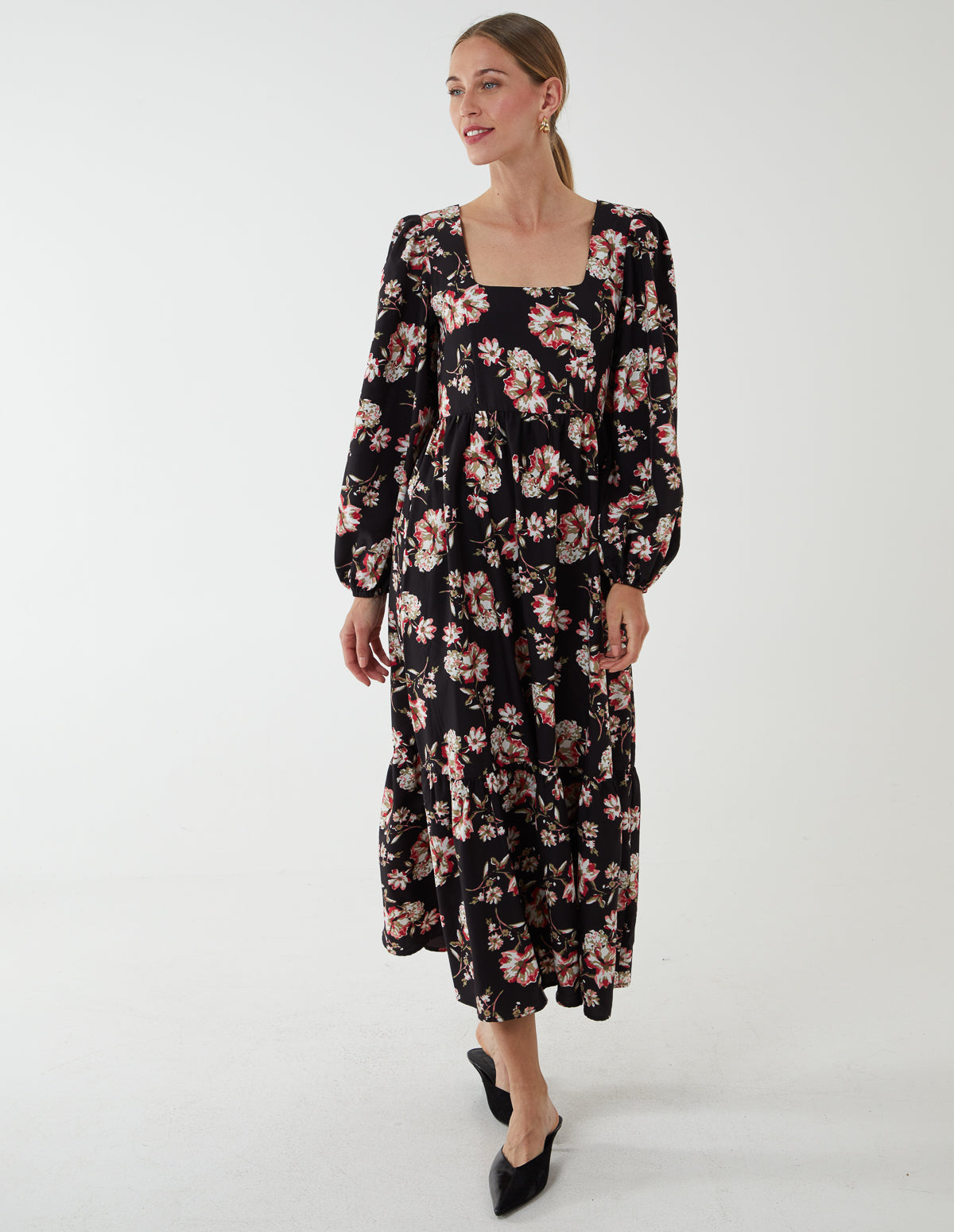 Milkmaid Square Neck Trapeze Midi Dress 