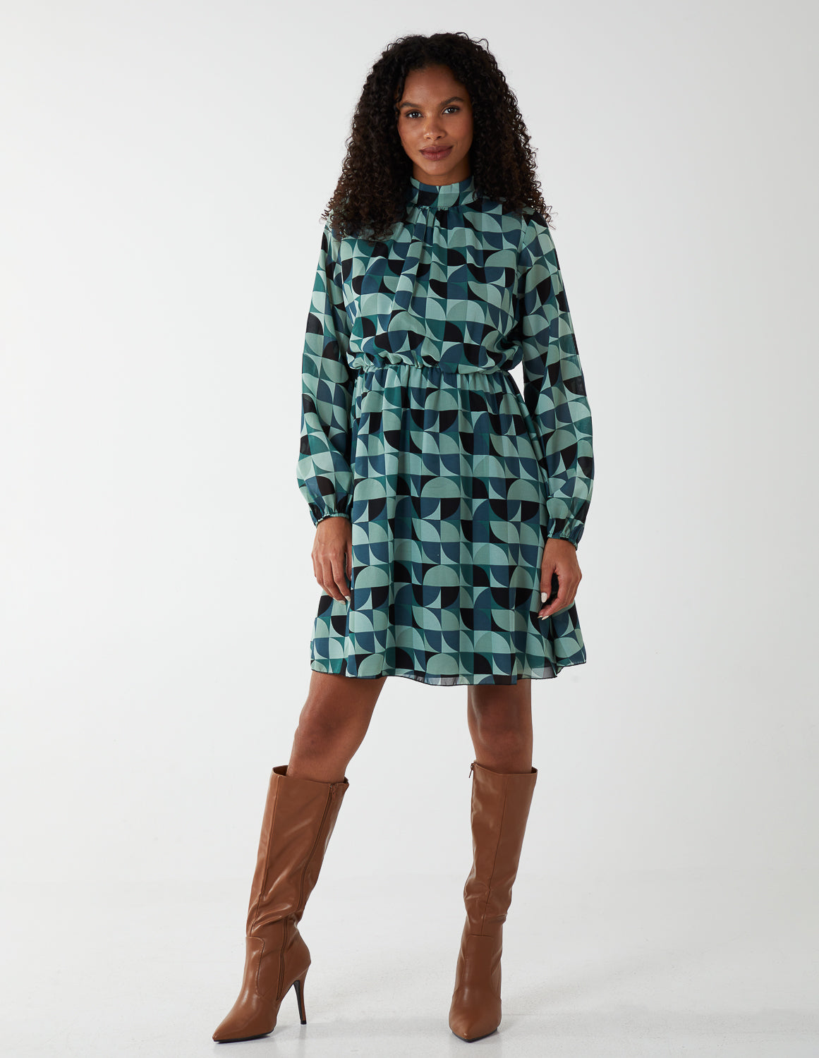 Geo Print Blouson Dress 