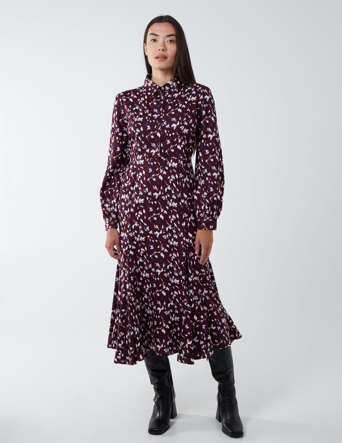 Shirt Midi Dress With Godet Hem 