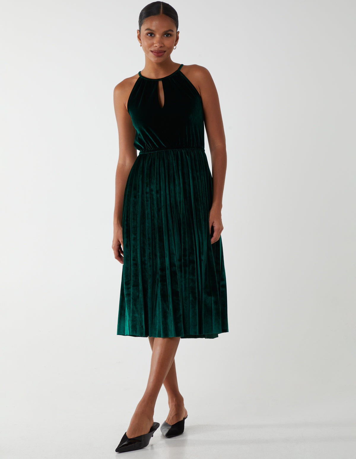 Halter Neck Pleated Midi Dress 