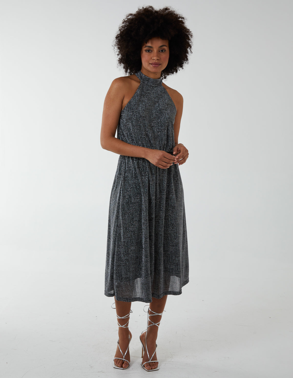 Blouson Elasticated Halter Midi Dress 