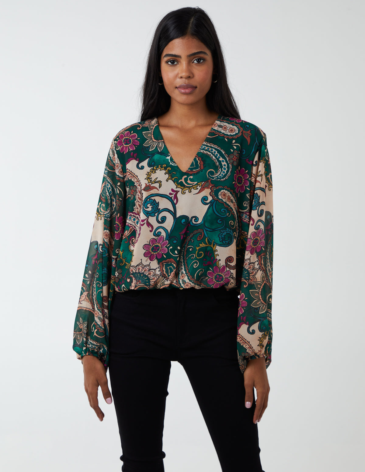 Paisley Bubble Hem Blouse 