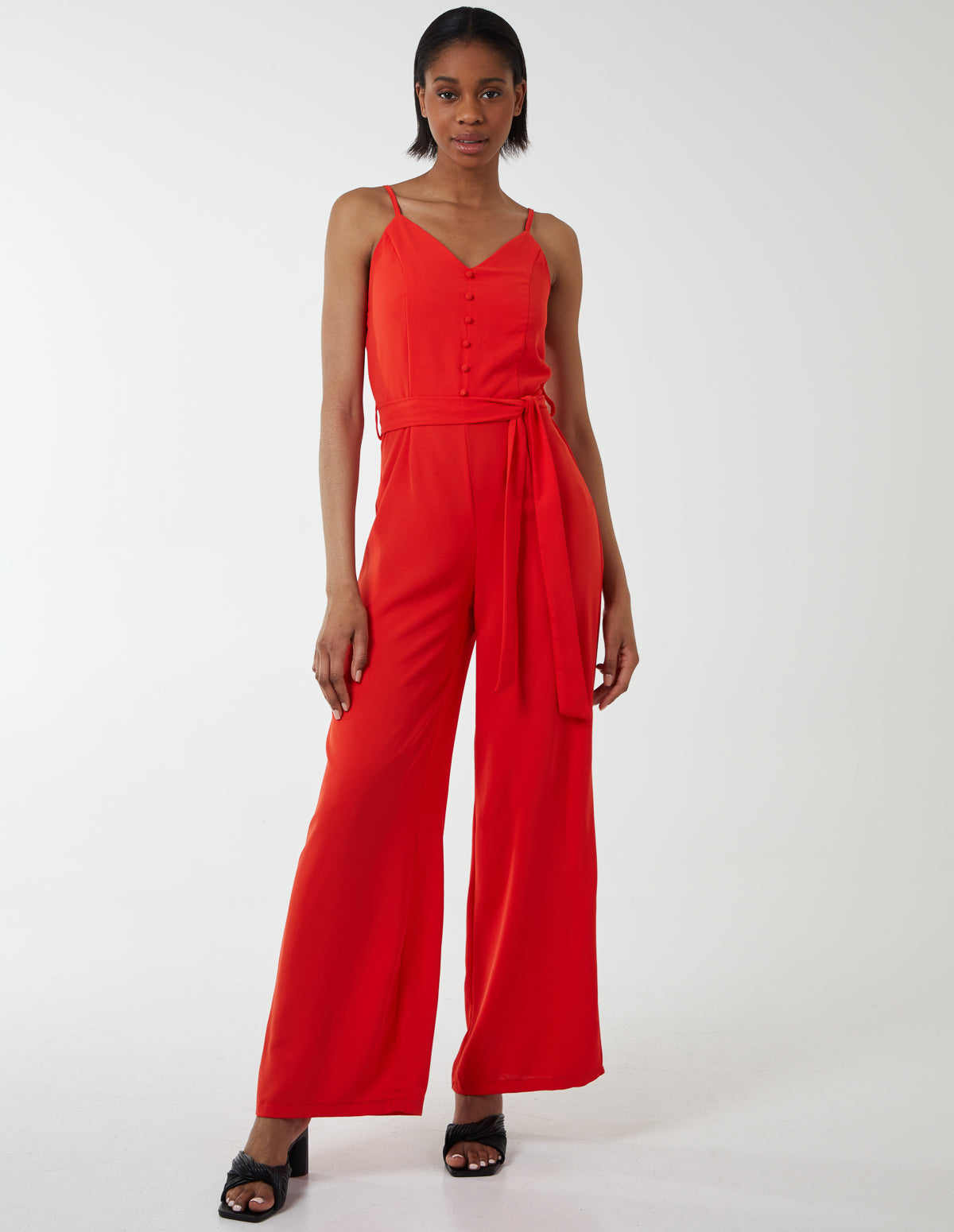 Button Front Strappy Jumpsuit 