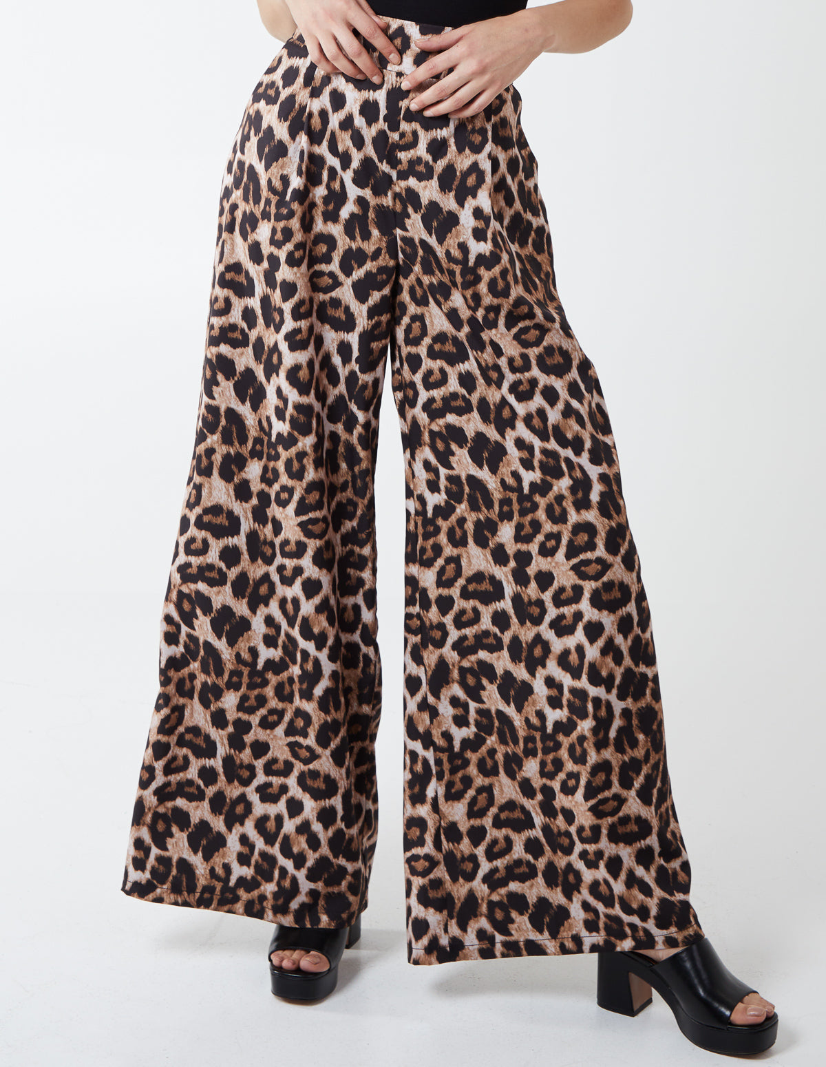 Wide Leg Leopard Trousers - 8 / BROWN